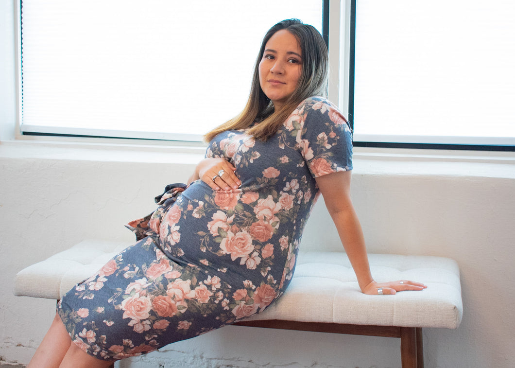 Grey Floral Materniry Dress